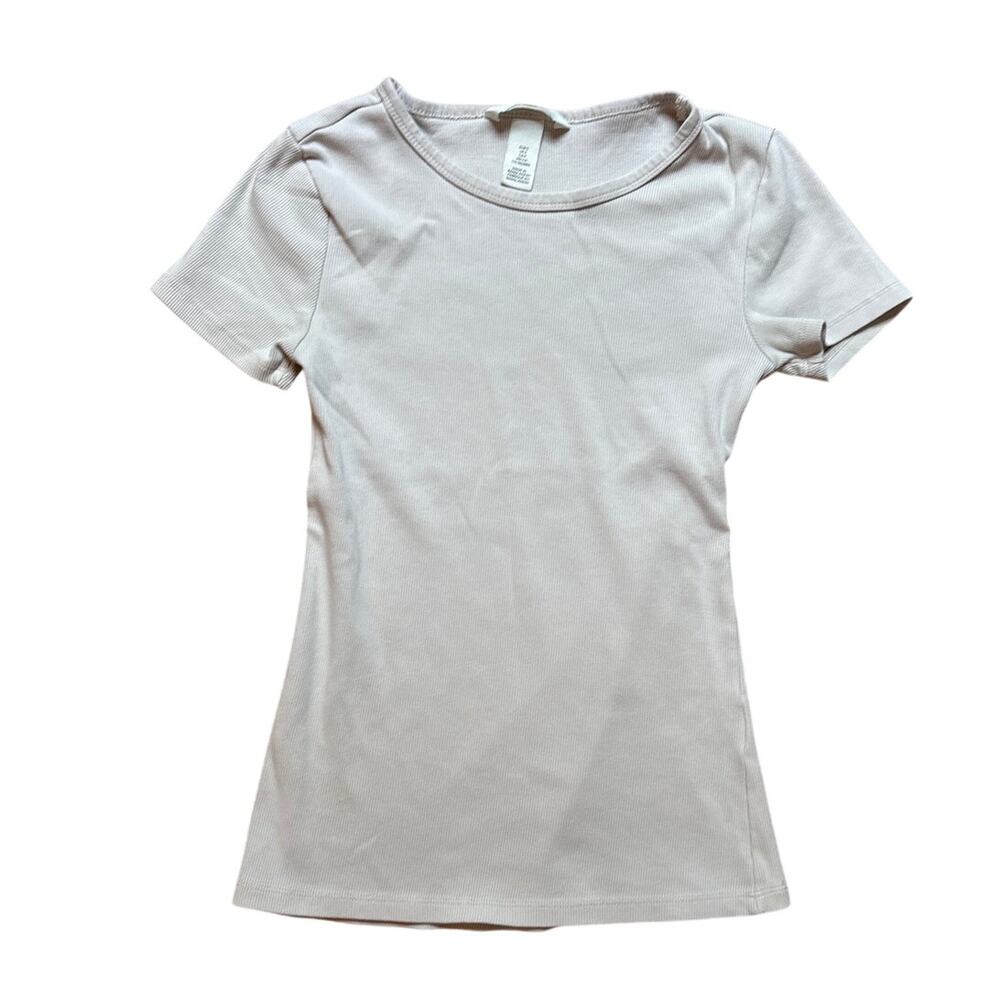 H&M cream off white‎ ribbed short sleeve shirt SIZE S